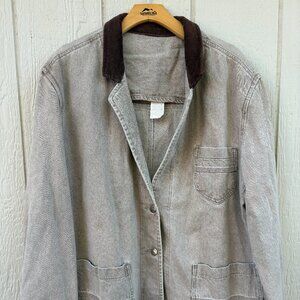 Vintage Lee Chore Coat Women's XL Khaki Brown Corduroy Collar Barn Workwear